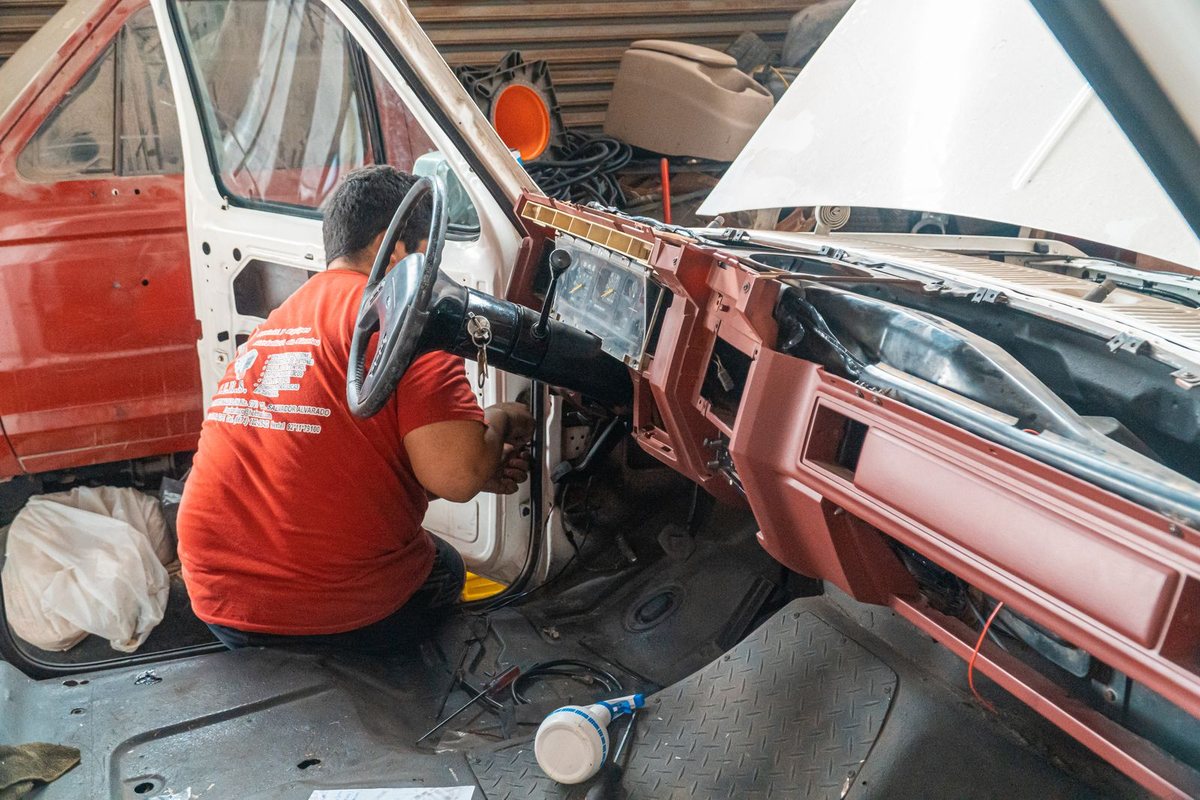 A classic car being restored