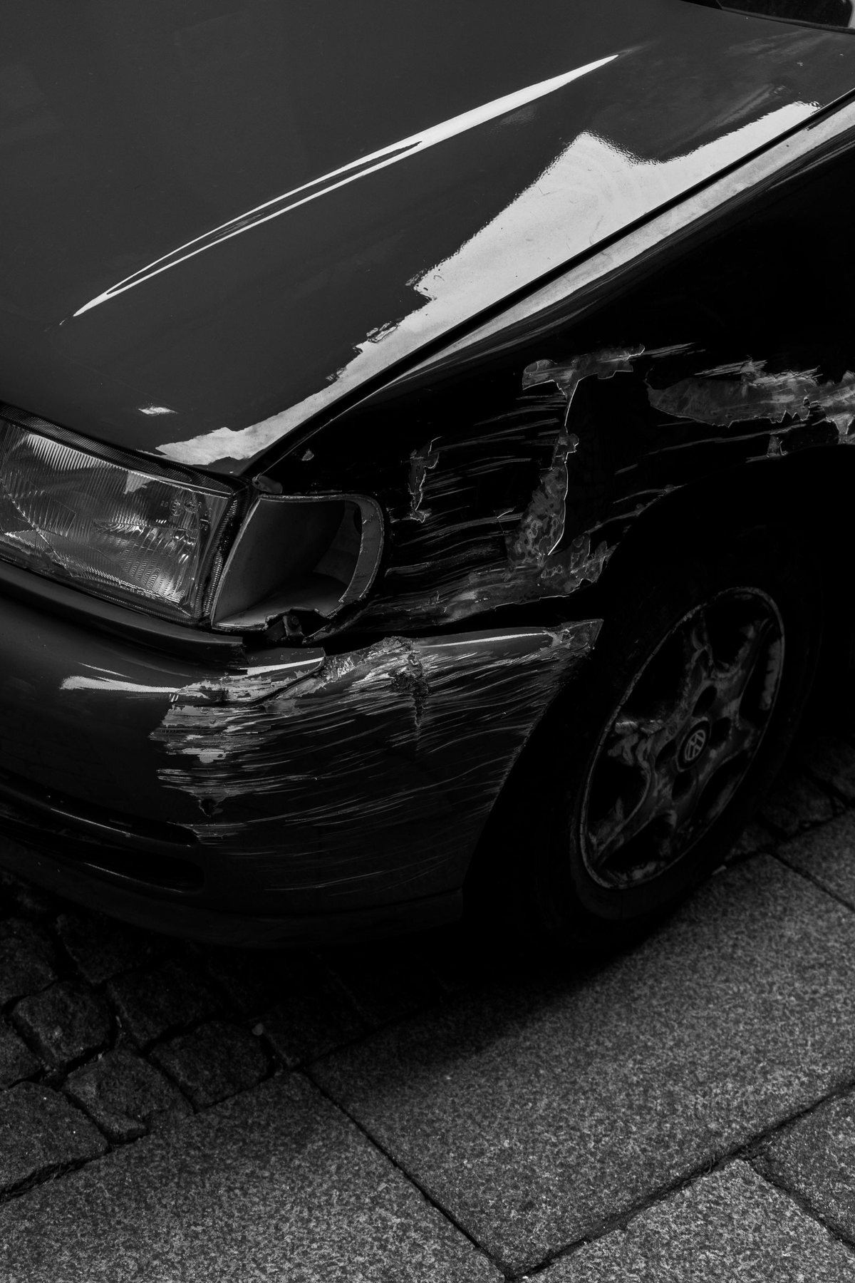 A vehicle being assessed in the body shop